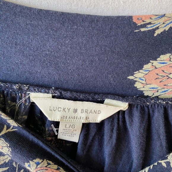 Lucky Brand L Boho Tunic Top Shirt Floral Print Stretch Square Neck - Picture 3 of 10